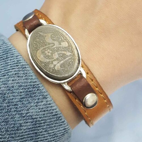 Islamic Bracelet In Leather & Jade Stone Adjustable Ya Mehdi