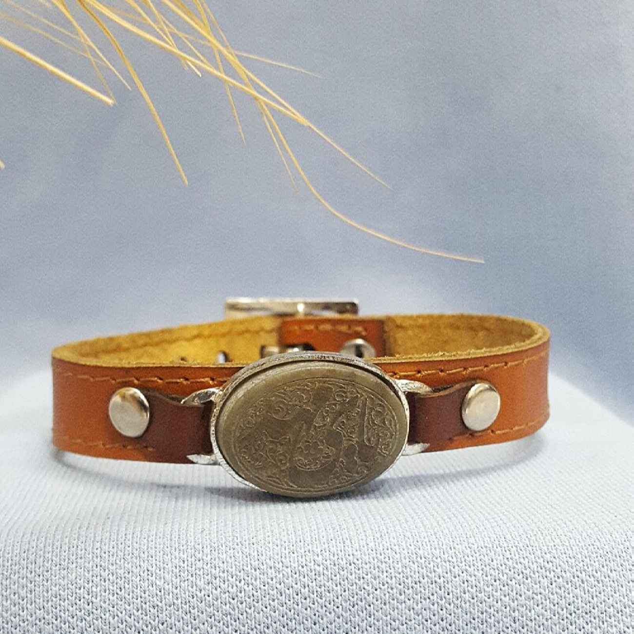 Islamic Bracelet In Leather & Jade Stone Adjustable Ya Mehdi