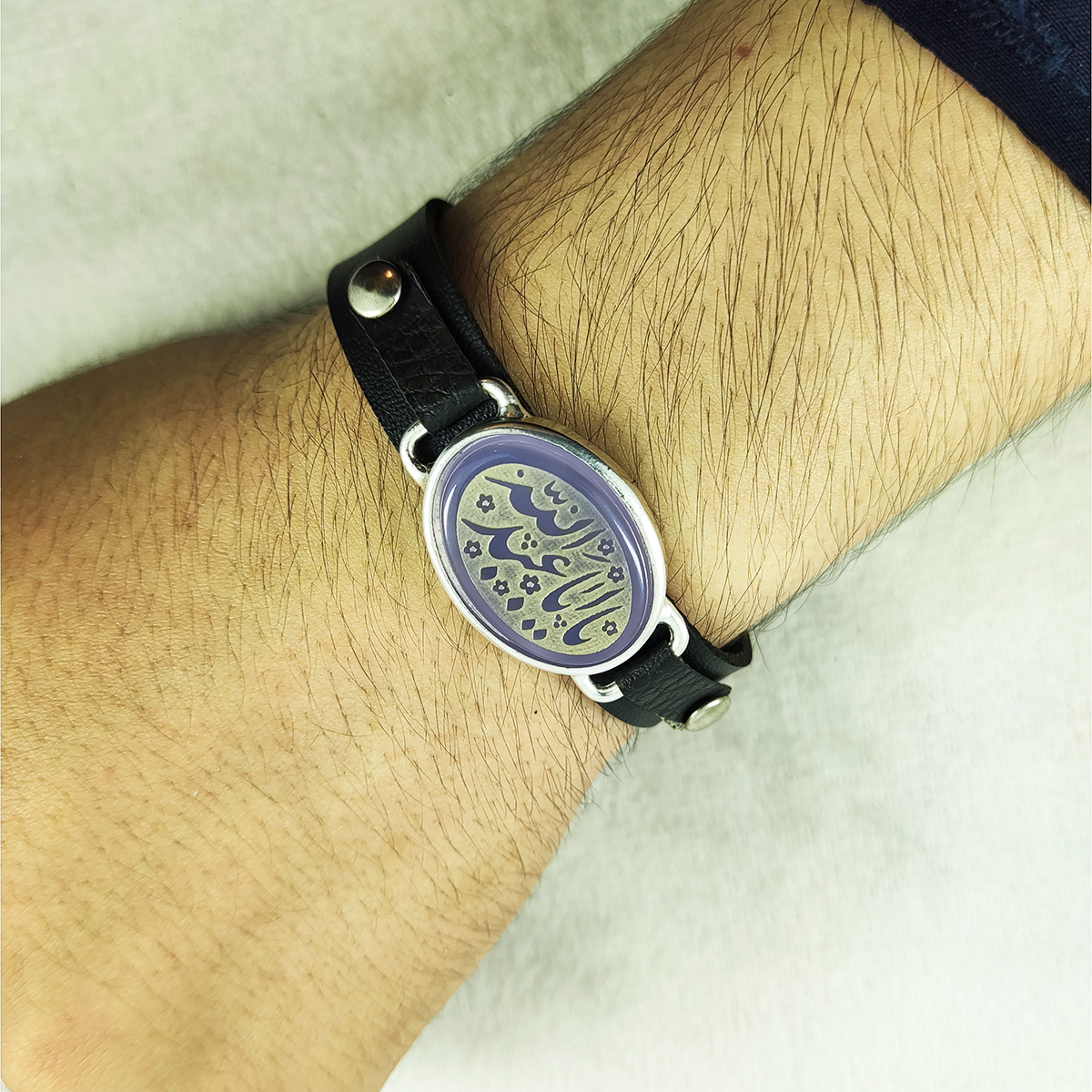 Islamic Bracelet with Leather & Agate Stone Adjustable Ya Aba Abdillah