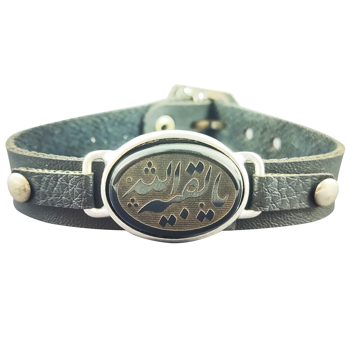 Islamic Bracelet with Leather & Agate Stone Adjustable Ya Baqiyatallah Calligraphy