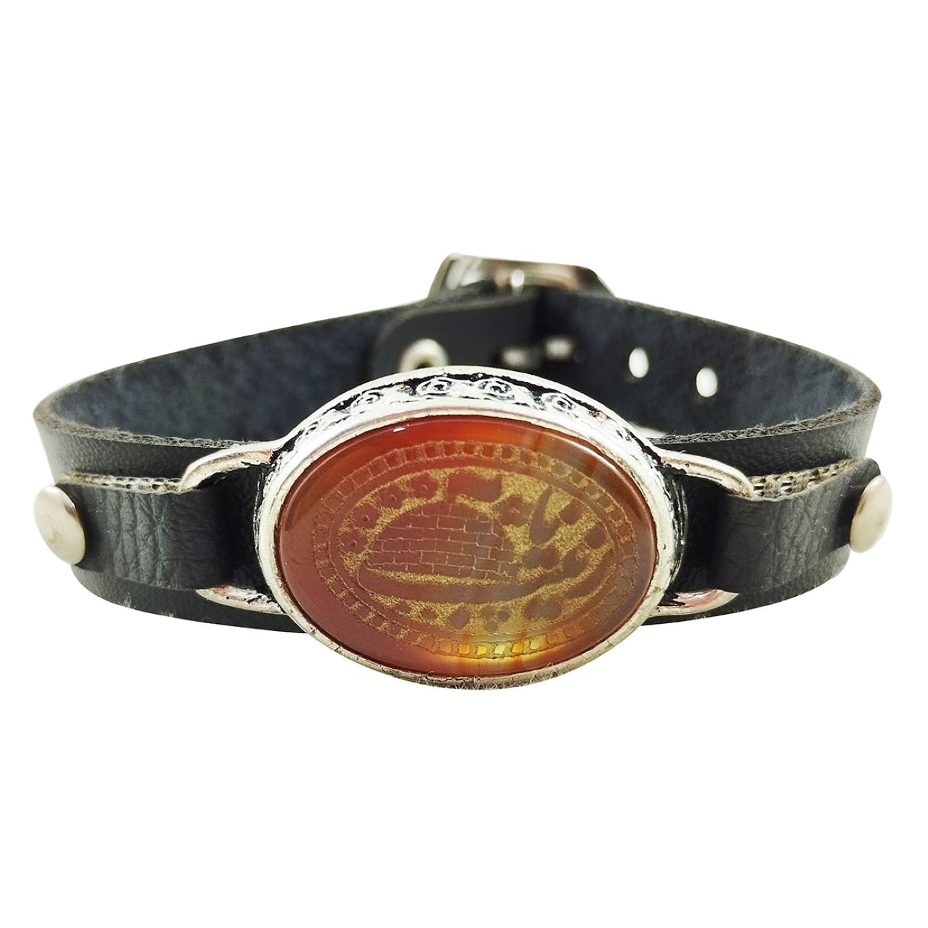 Islamic Bracelet with Leather & Agate Stone Ya Zaynab for Men