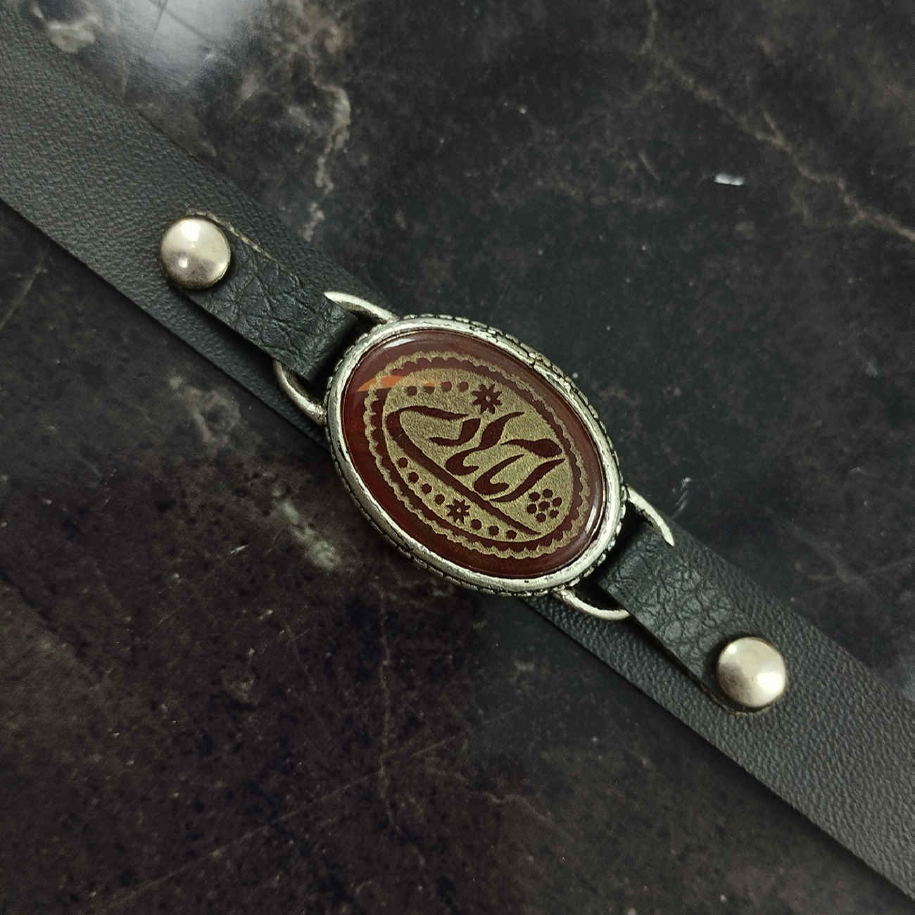 Islamic Bracelet with Leather & Agate Stone for Men