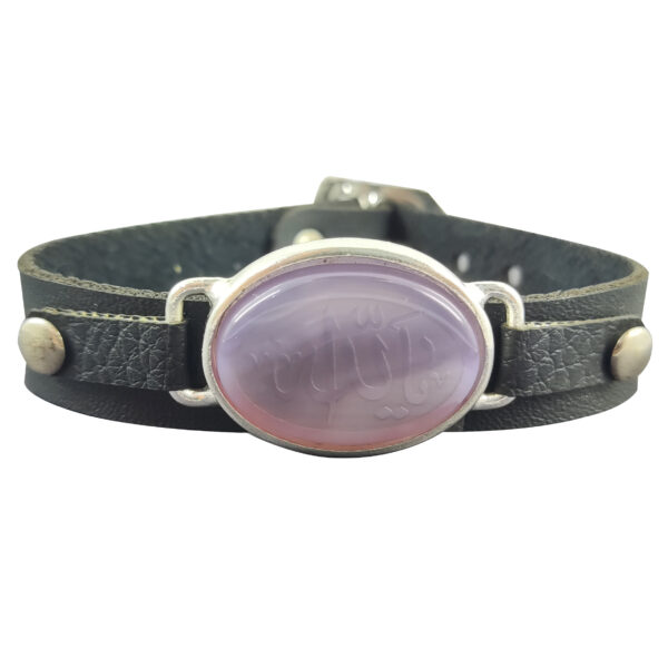 Islamic Leather Bracelet with Agate Stone for Men Model Ya Allah
