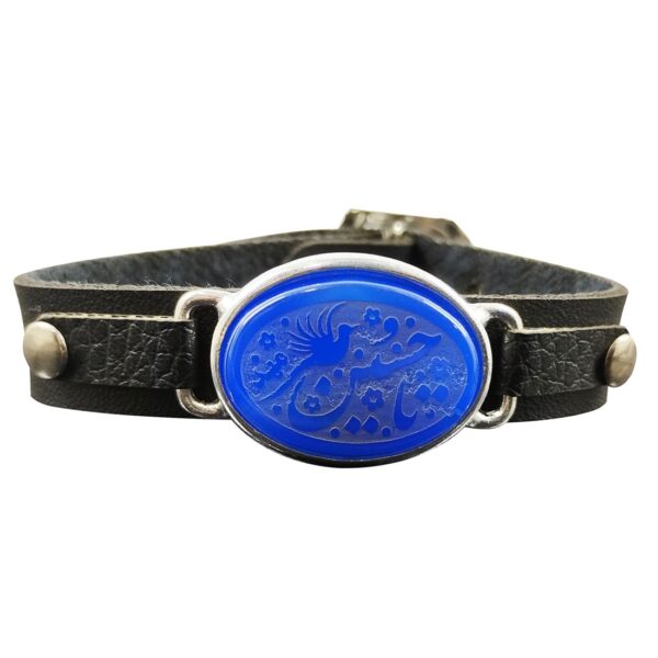 Islamic Leather Bracelet with Agate Stone for Men Model Ya Hossein