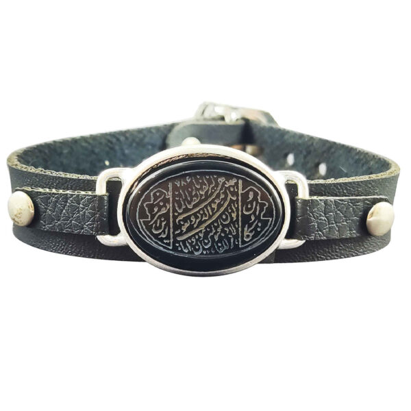 Islamic Leather Bracelet with Agate Stone for Men in Wan Yakad Design