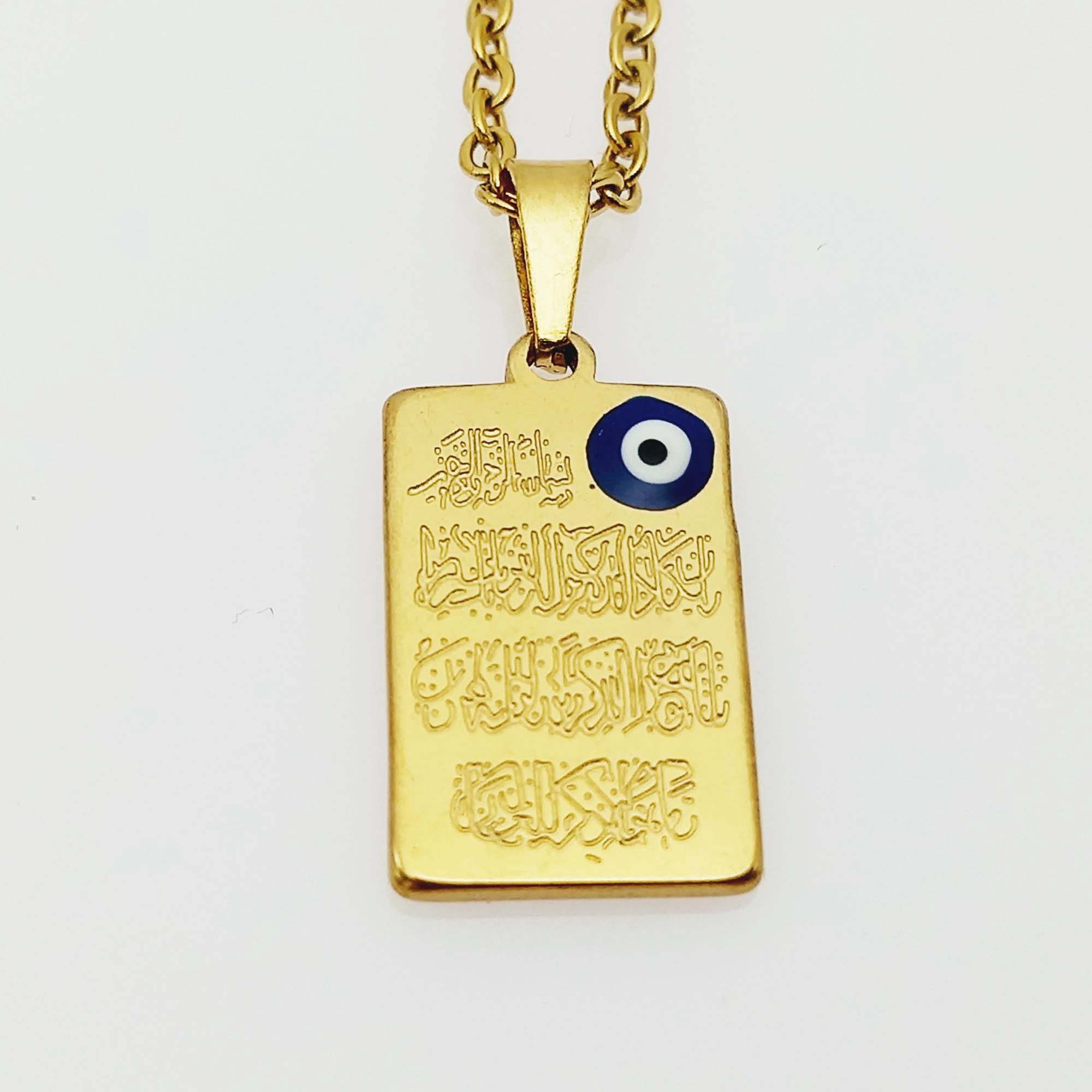Islamic Stainless Steel Necklace Adorned with Evil Eye & Wan Yakad  Pendant
