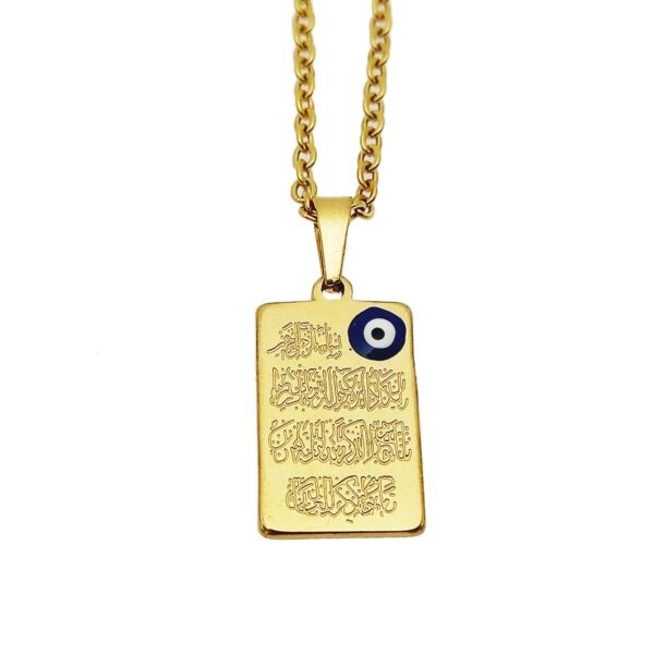 Islamic Stainless Steel Necklace Adorned with Evil Eye & Wan Yakad  Pendant
