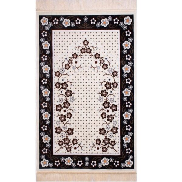 Islamic Padded Velvet Prayer Rug Janamaz Sajadah Floral Cream