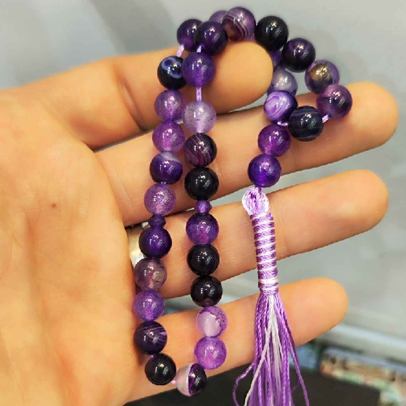 Islamic Amethyst Rosary Crafted with 33 Prayer Beads Tasbih