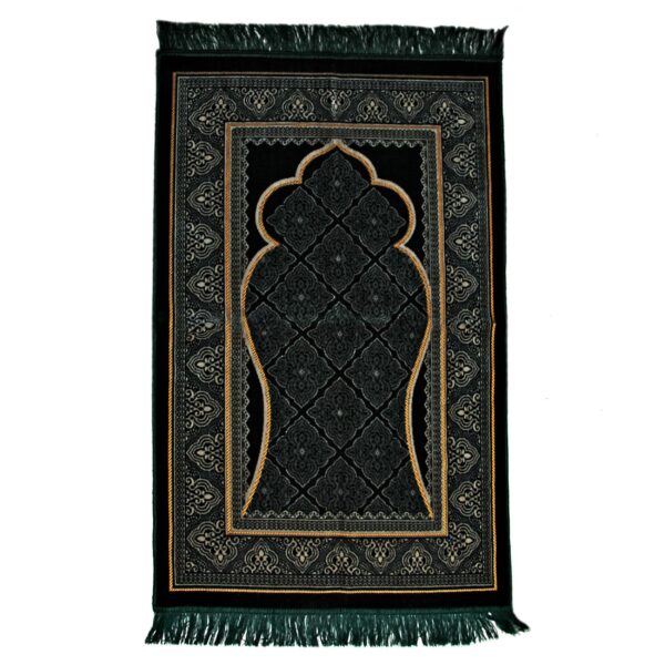Islamic Velvet Prayer Rug Janamaz Padded Sajadah Black
