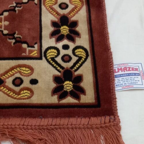 Islamic Velvet Prayer Rug Padded Sajadah Janamaz Kaaba Brick Red