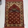 Islamic Velvet Prayer Rug Padded Sajadah Janamaz Kaaba Brick Red