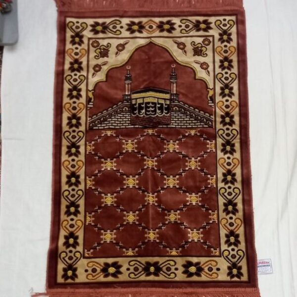 Islamic Velvet Prayer Rug Padded Sajadah Janamaz Kaaba Brick Red