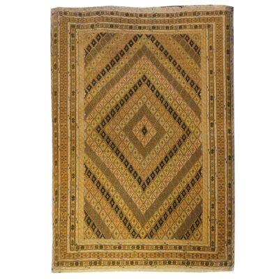 Persian Wool Kilim Rug Handwoven in Sirjan with Geometric Brown