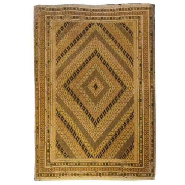 Persian Wool Kilim Rug Handwoven in Sirjan with Geometric Brown