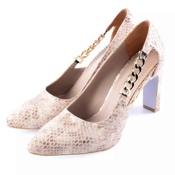 Natural Leather Pump Heels for Women with Snake Print Design