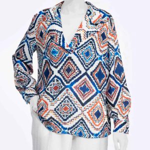 Long Sleeve Blouse for Women with Vibrant Geometric Design