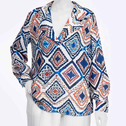 Long Sleeve Blouse for Women with Vibrant Geometric Design