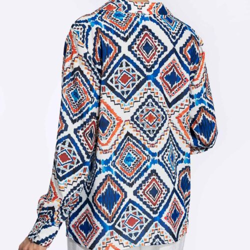 Long Sleeve Blouse for Women with Vibrant Geometric Design