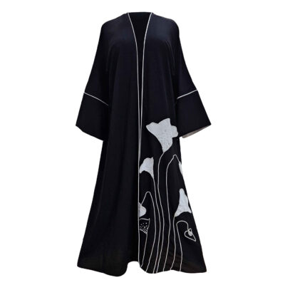 Loose Fit Abaya for Muslim Women with White Piping Design