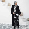 Loose Fit Abaya for Muslim Women with White Piping Design