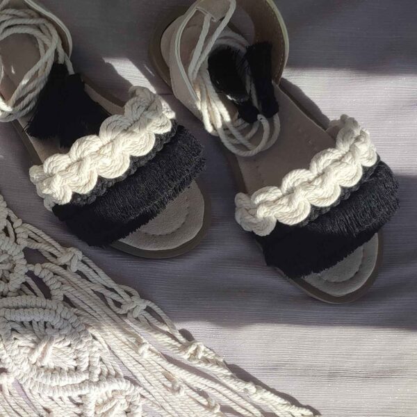 Macrame Sling Back Flat Sandals with Boho Design Handmade