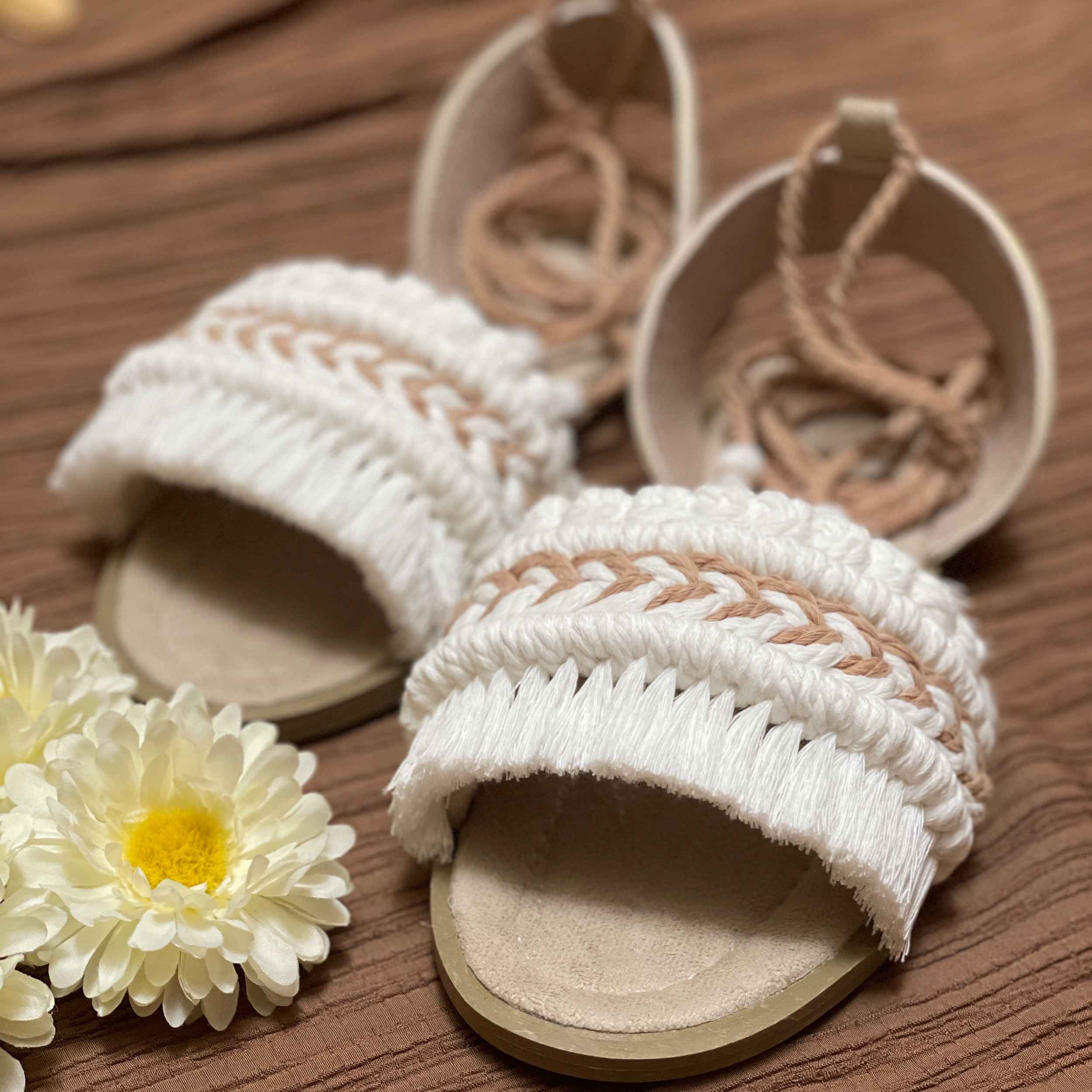 Macrame Sling Back Flat Sandals with Boho Design Handmade Code Sh04