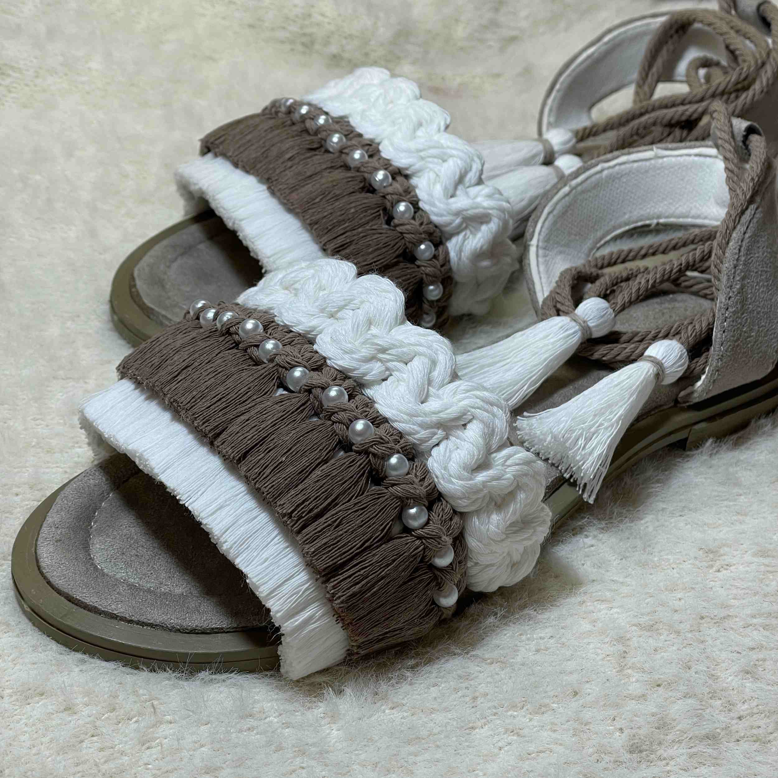 Macrame Sling Back Sandals with Boho Design Handcrafted