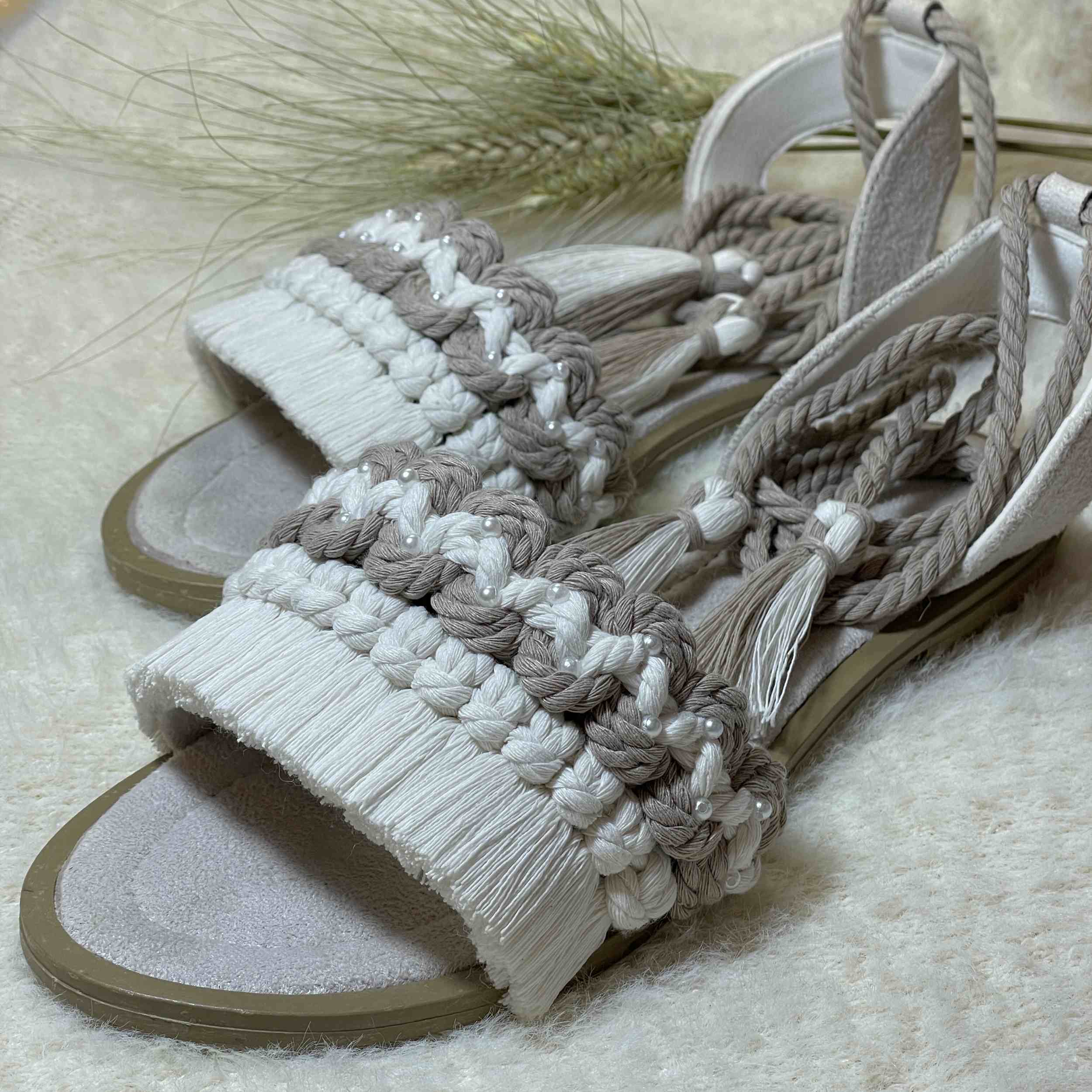 Macrame Sling Back Sandals with Boho Design Handmade