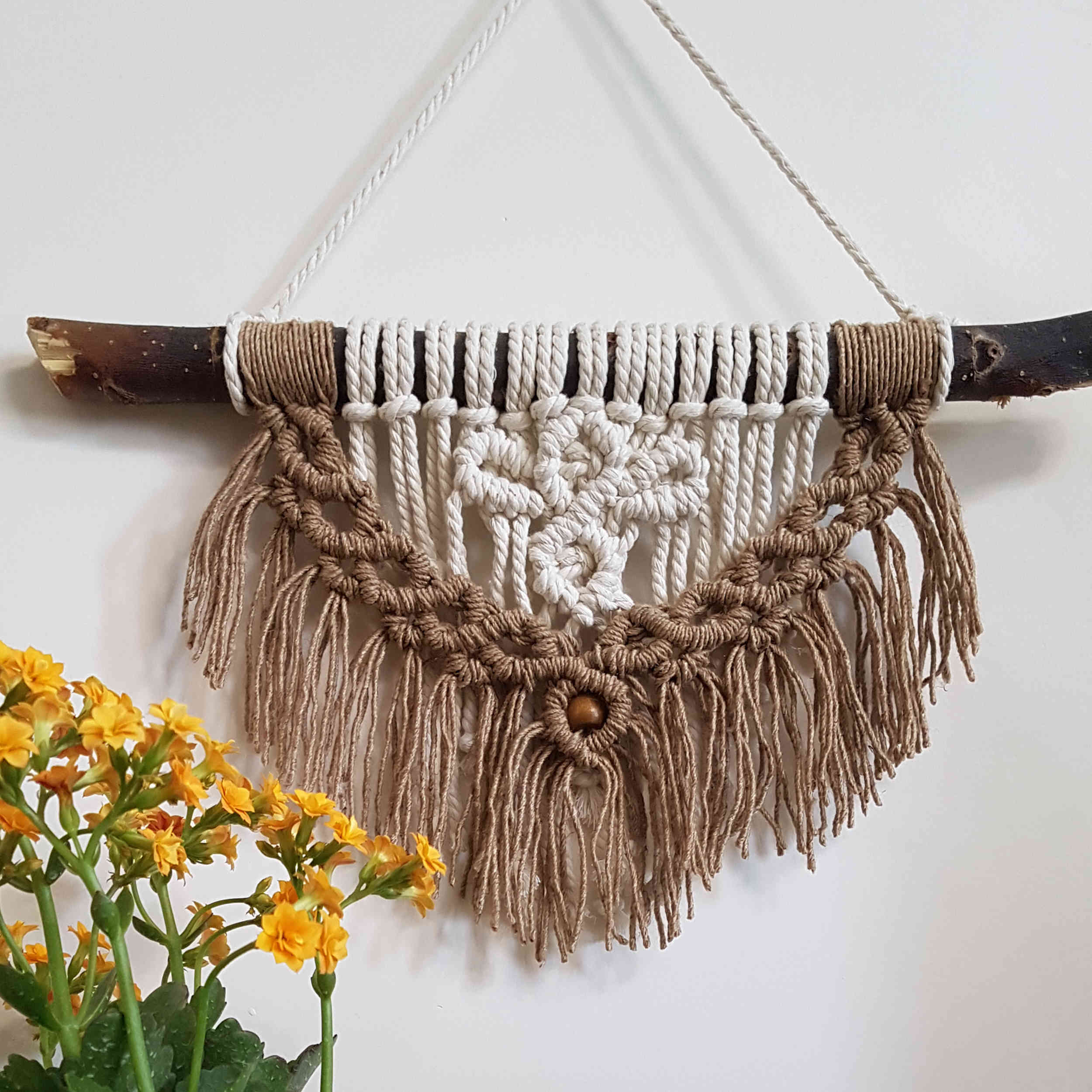 Macrame Wall Hanging Tapestry Art Bohemian with Wood