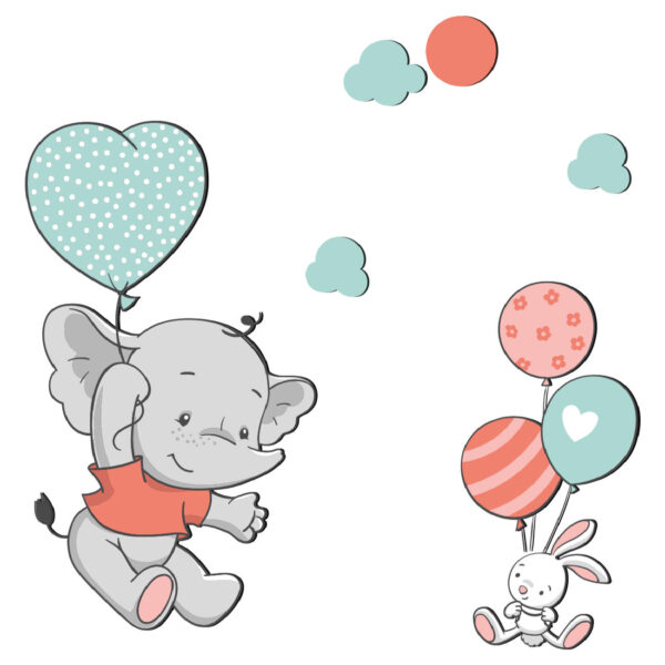 Nursery Wooden Wall Stickers with Elephant Design for Baby's Room