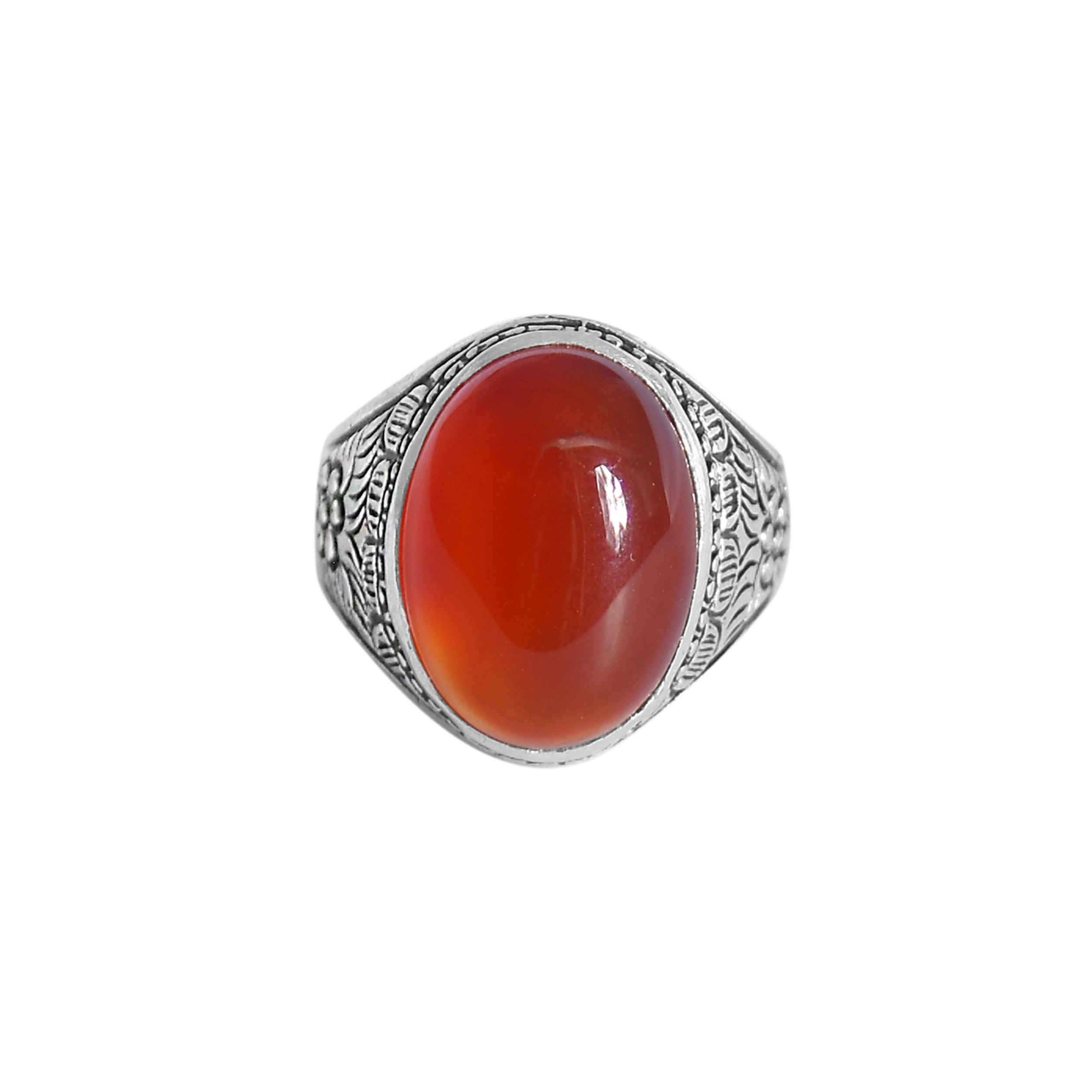 Persian Agate Silver Ring for Men Elegance Red Model Flower