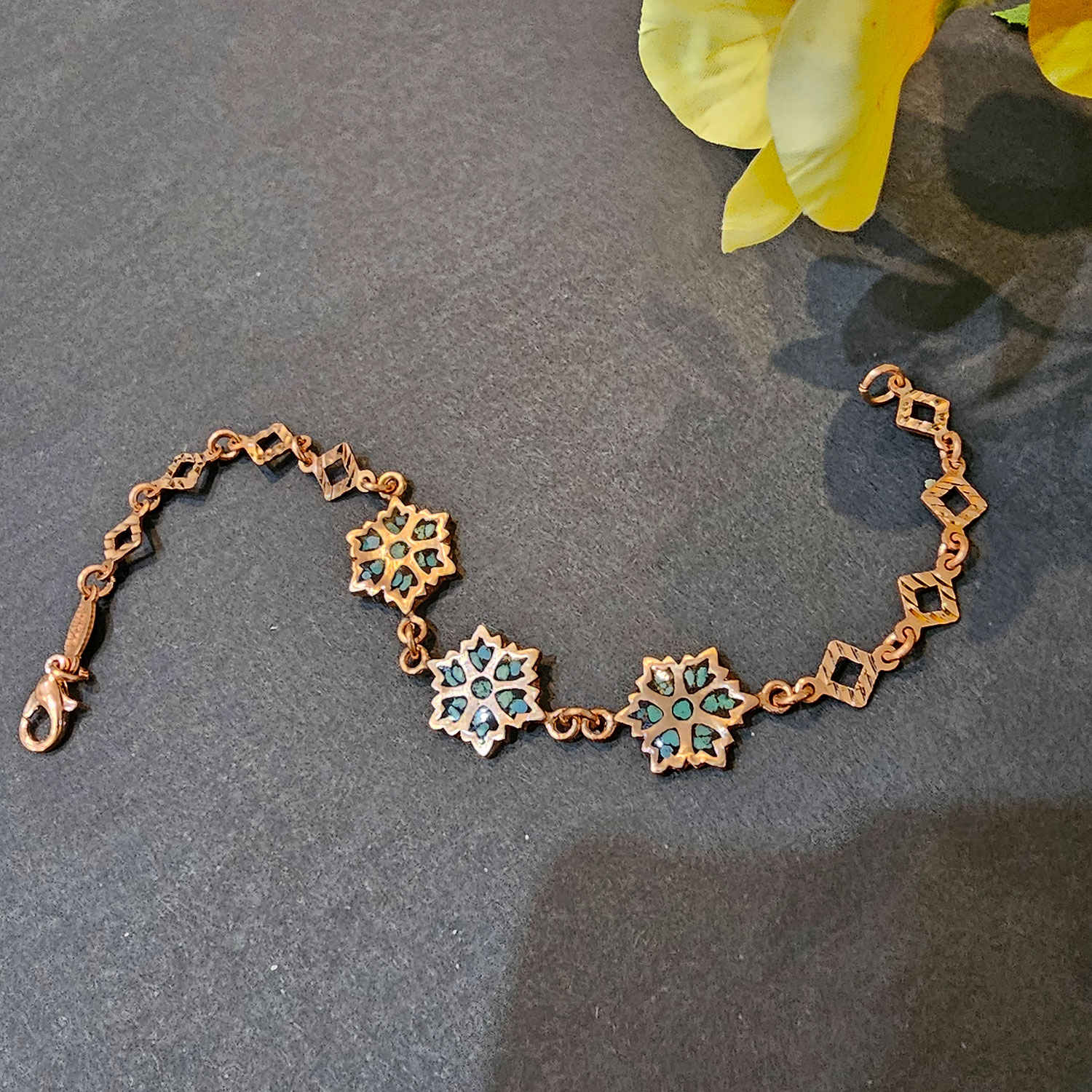 Copper Bracelet – Floral Turquoise Model
