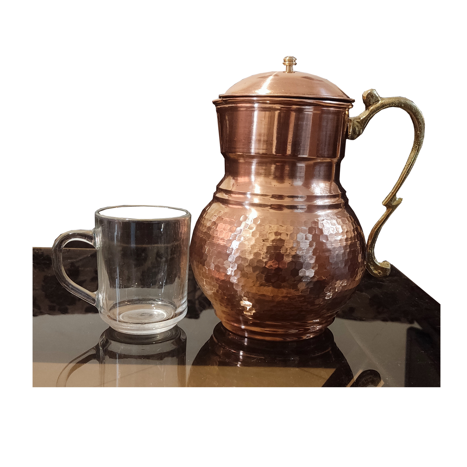 Persian Copper Pitcher Hammered with Lid & Handle Model Gulzar