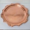 Persian Copper Serving Tray Hammered Handcrafted Round in Sun Design