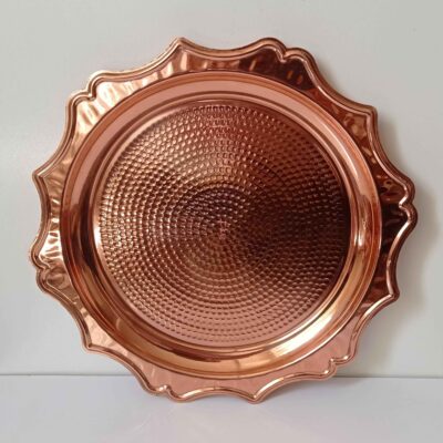 Persian Copper Serving Tray Hammered Handcrafted Round in Sun Design