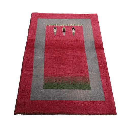 Persian Gabbeh Rug with Wool Genuine Handwoven in Fars Tree Motifs Bordered