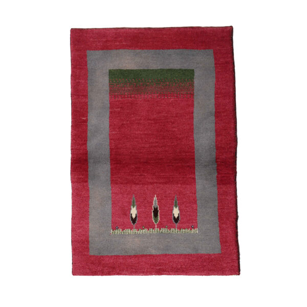 Persian Gabbeh Rug with Wool Genuine Handwoven in Fars Tree Motifs Bordered