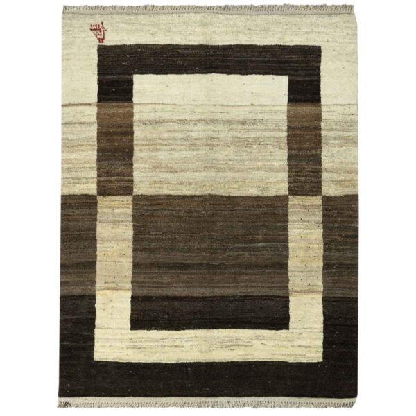 Persian Gabbeh Rug with Wool Handwoven in Fars Bordered Brown