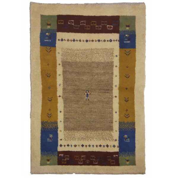 Persian Gabbeh Rug with Wool Handwoven in Fars Bordered Cream