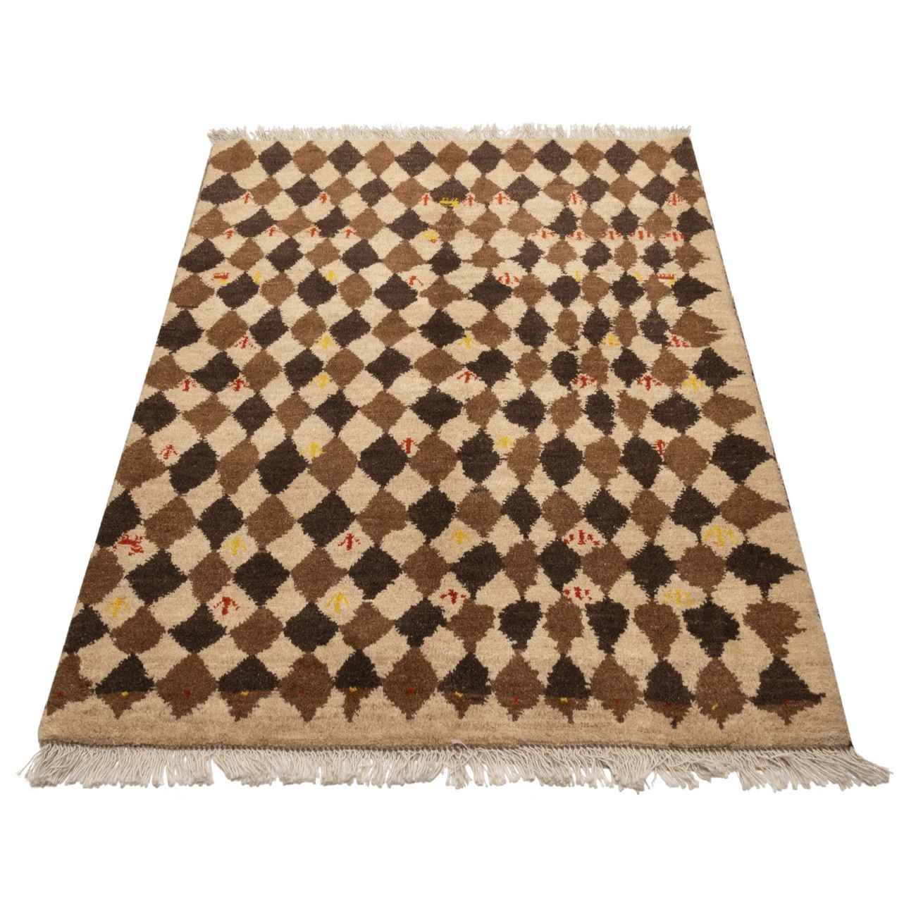 Persian Gabbeh Rug with Wool Handwoven in Fars Geometric Brown