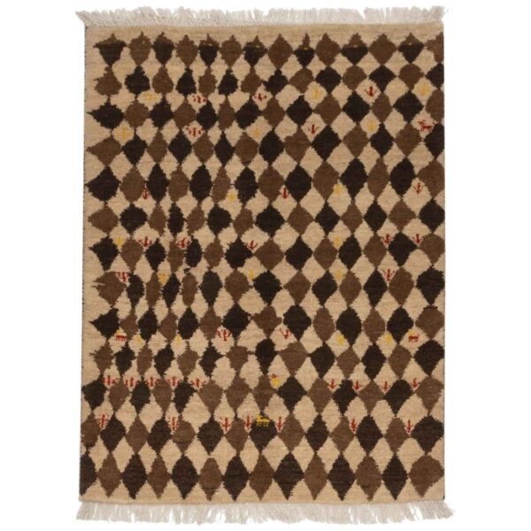 Persian Gabbeh Rug with Wool Handwoven in Fars Geometric Brown