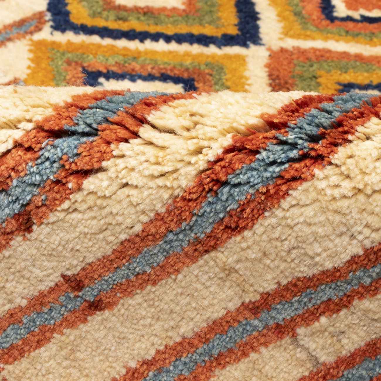 Persian Gabbeh Rug with Wool Handwoven in Fars Striped Geometric Cream