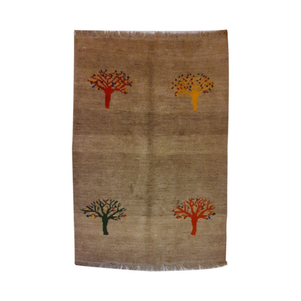 Persian Gabbeh Rug with Wool Handwoven in Shiraz Tree Motifs Brown