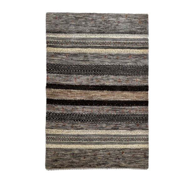 Persian Gabbeh Wool Rug Handwoven Striped Brown