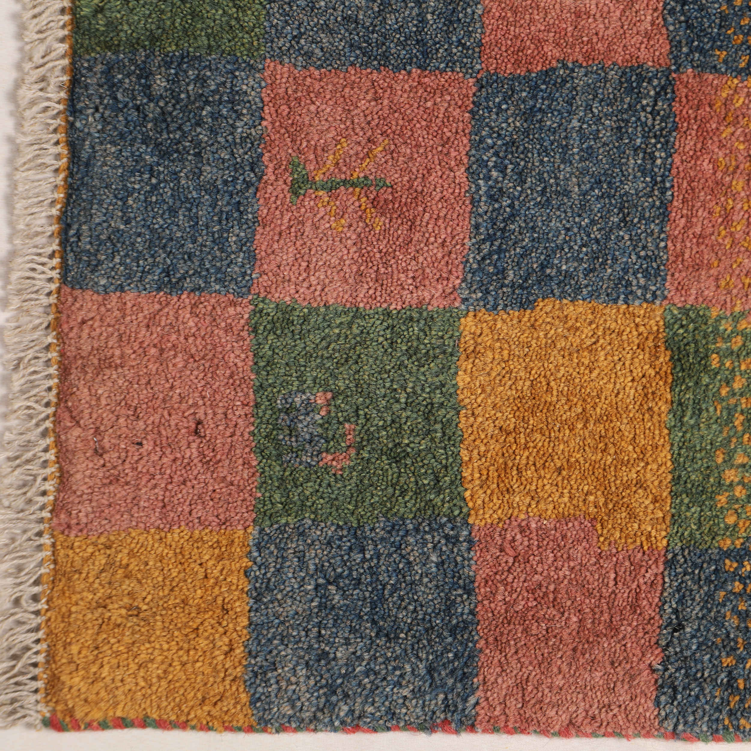 Persian Gabbeh Wool Rug Handwoven in Fars Checkered Animal Motifs