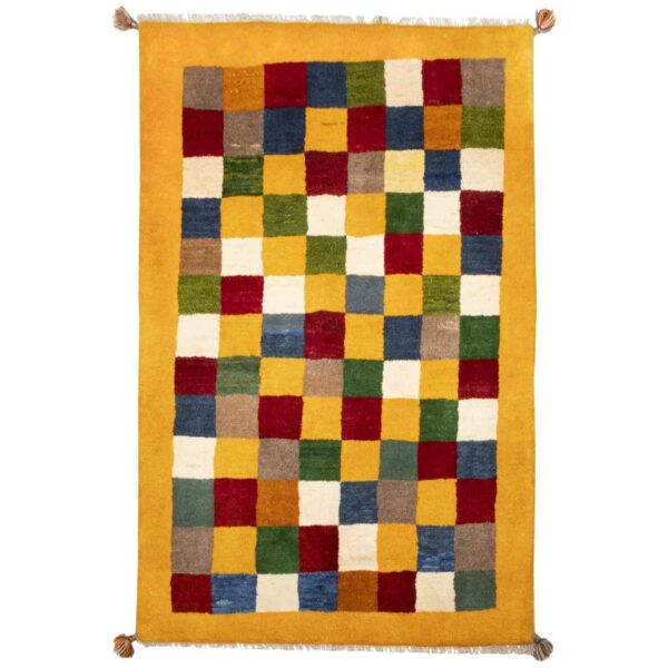 Persian Gabbeh Wool Rug Handwoven in Fars Checkered Yellow