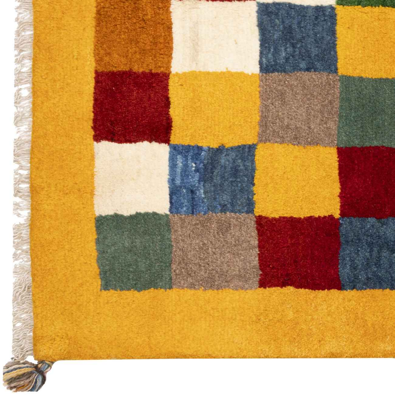 Persian Gabbeh Wool Rug Handwoven in Fars Checkered Yellow