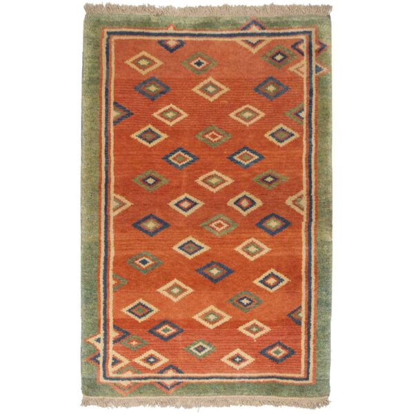 Persian Gabbeh Wool Rug Handwoven in Fars Geometric Orange