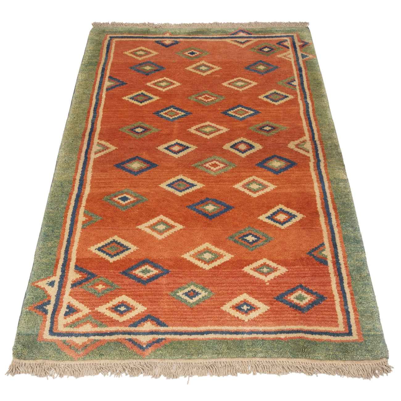 Persian Gabbeh Wool Rug Handwoven in Fars Geometric Orange